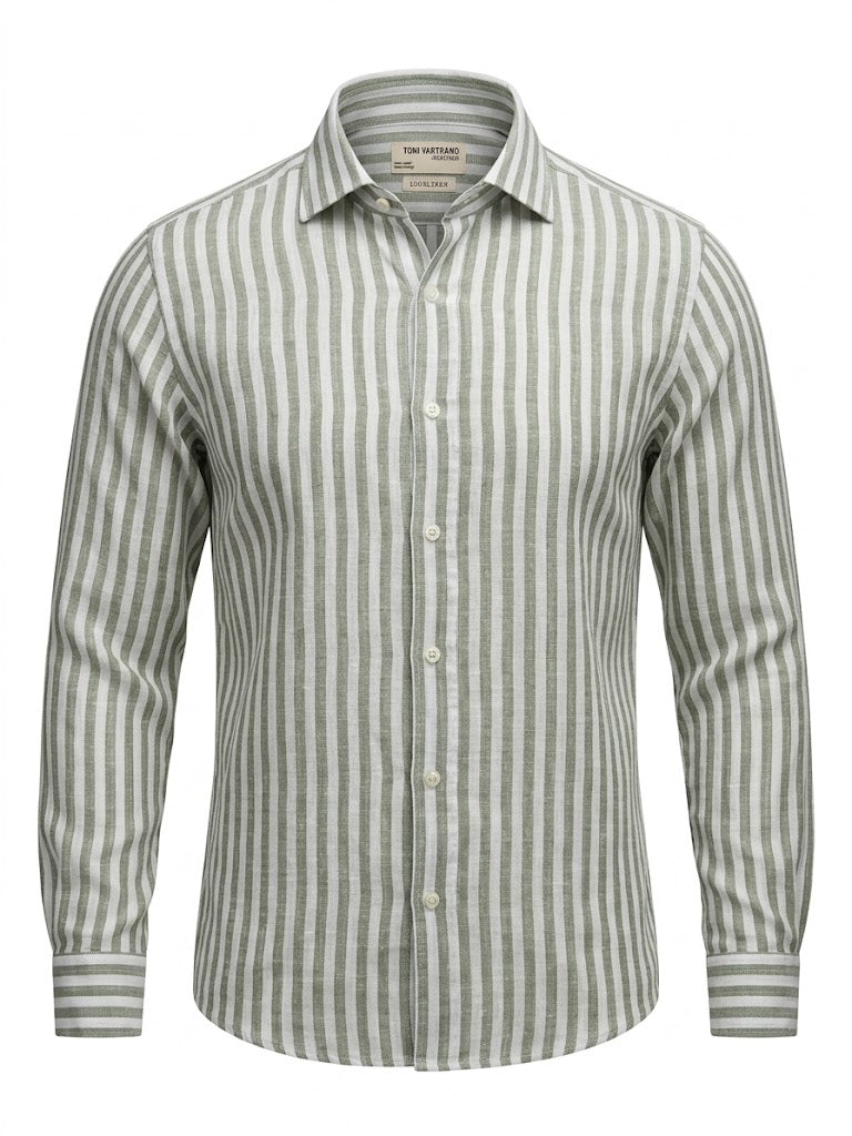 Camisa Regular de Lino Rayas