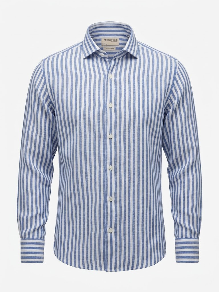 Camisa Regular de Lino Rayas