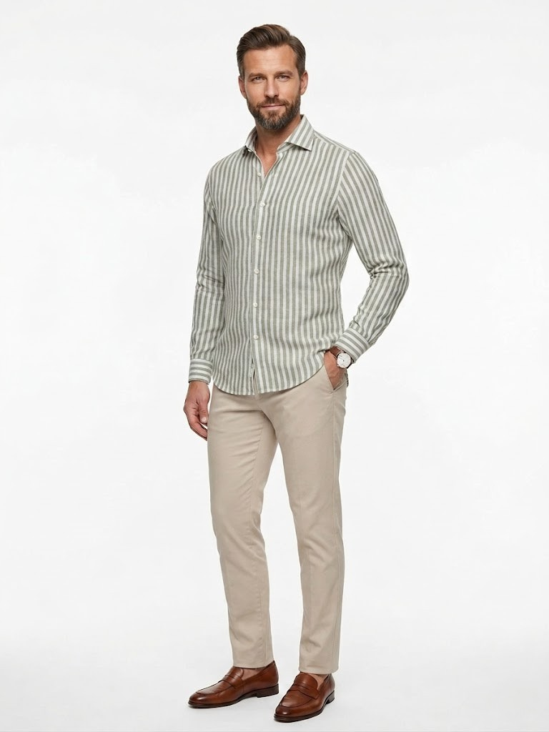 Camisa Regular de Lino Rayas