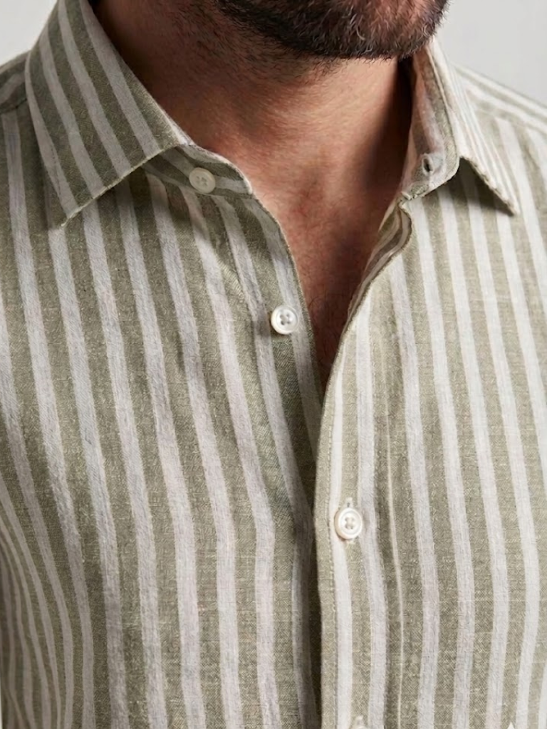 Camisa Regular de Lino Rayas