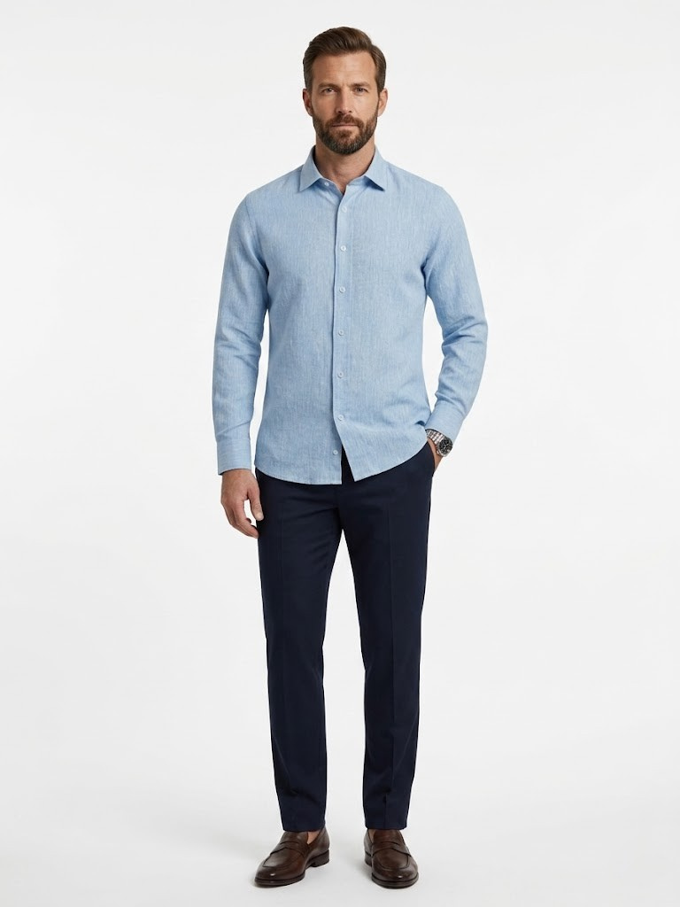 Camisa Lisa Lino/Algodón