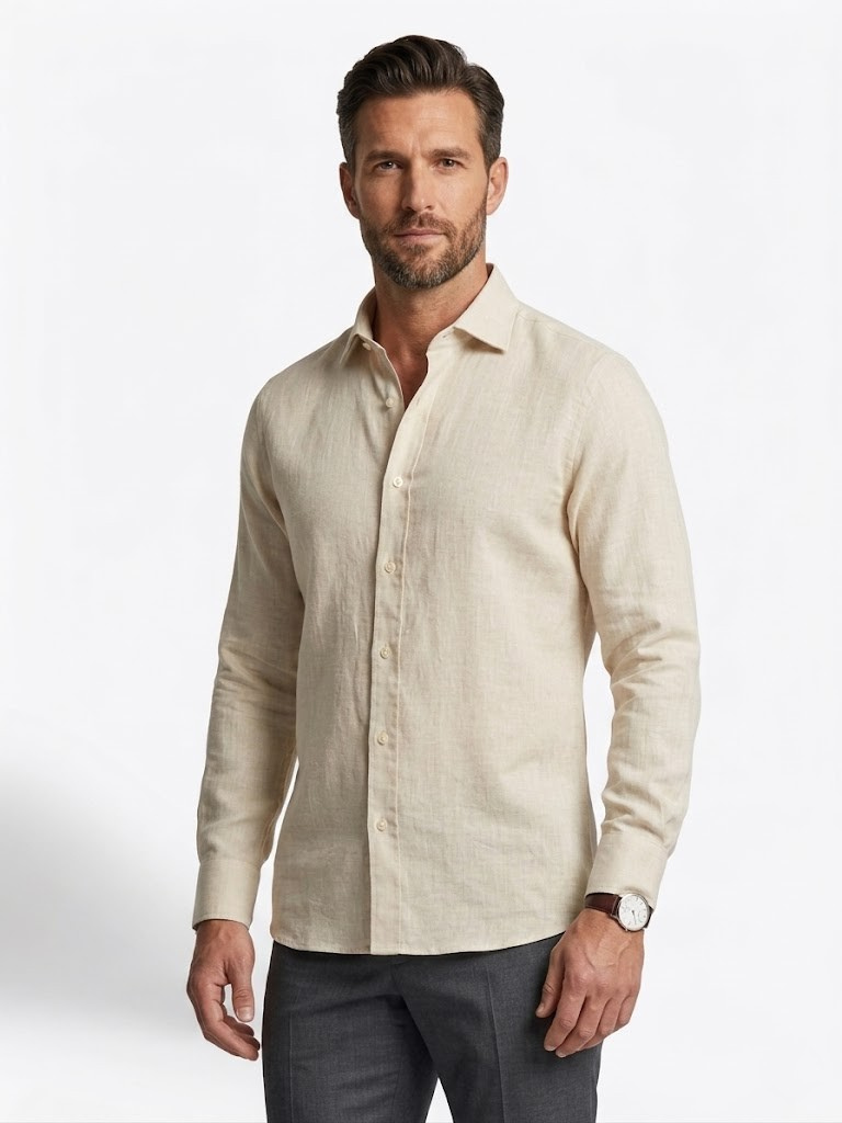 Camisa Lisa Lino/Algodón