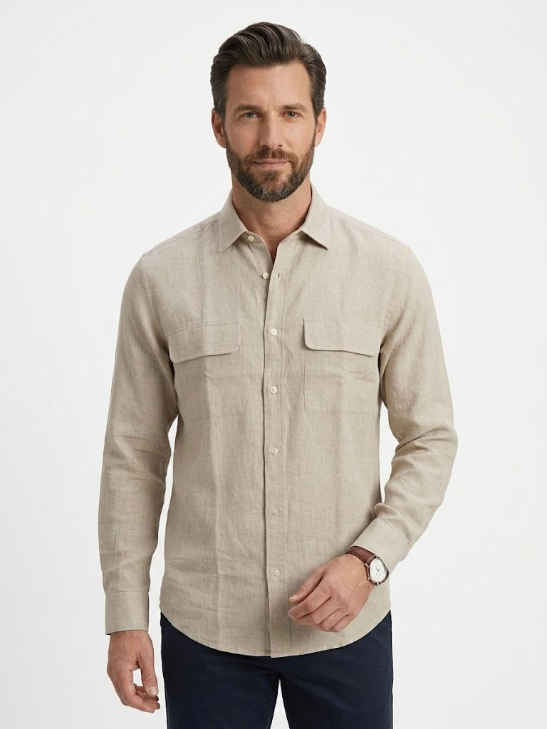Camisa con bolsillos lino/algod
